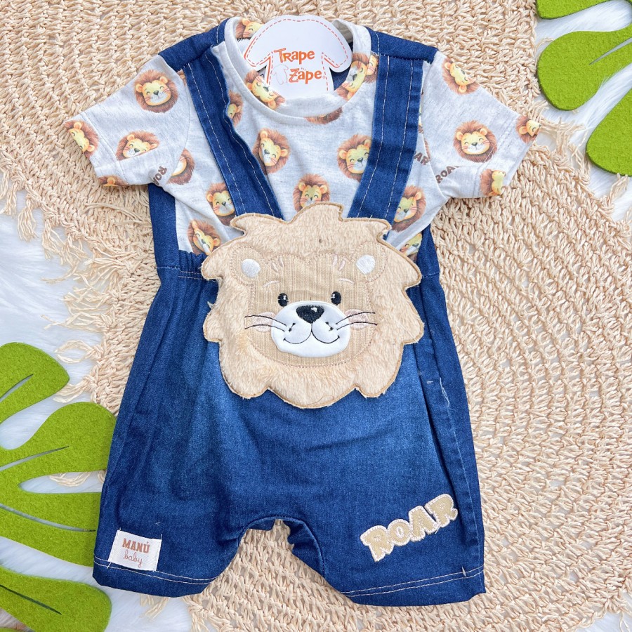 Macacão Curto Leão Roar - Mescla e Jeans